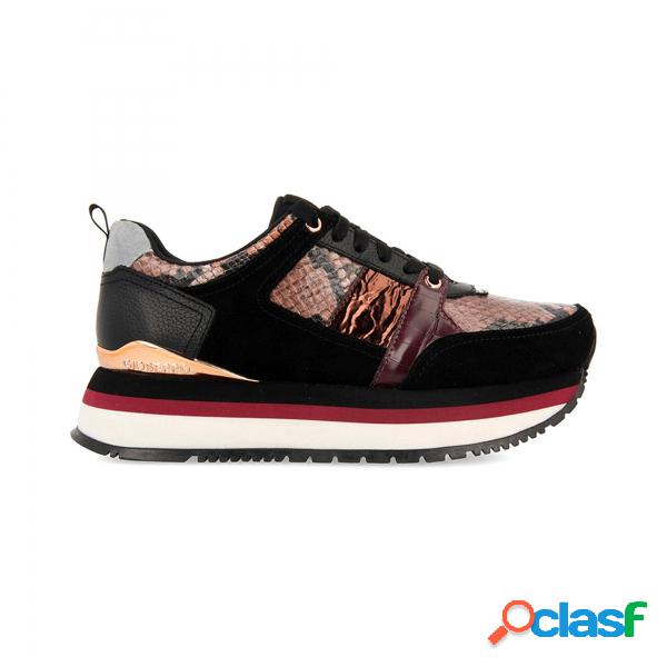 SNEAKERS DONNA BORDEAUX CON UN MIX DI MATERIALI E STAMPE