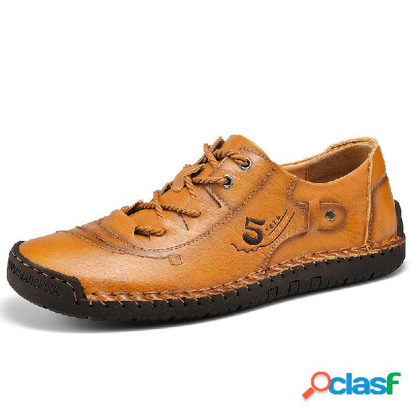 Scarpe da uomo casual in pelle con puntale in gomma cucitura