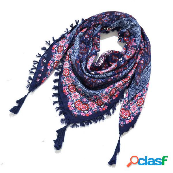 Sciarpa con nappe annodate con stampa Sciarpa quadrata in