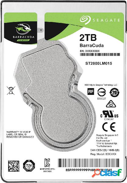 Seagate BarraCuda® 2 TB Hard Disk interno 2,5 SATA 6 Gb/s