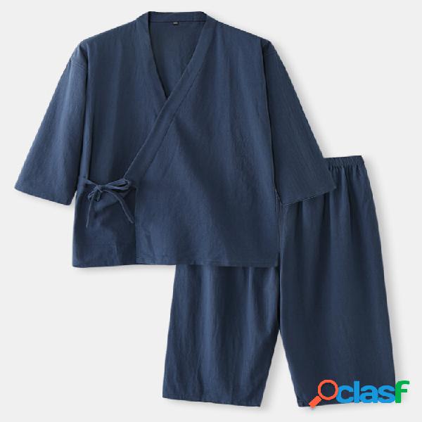 Set di abbigliamento da casa in cotone per kimono in tinta