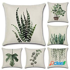 Set of 6 Cotton / Faux Linen Pillow Cover, Botanical