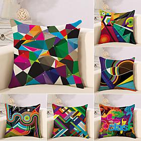 Set of 6 Cotton / Faux Linen Pillow Cover, Striped Lines /