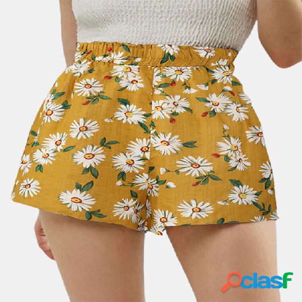 Shorts casual da donna a vita alta con stampa margherita