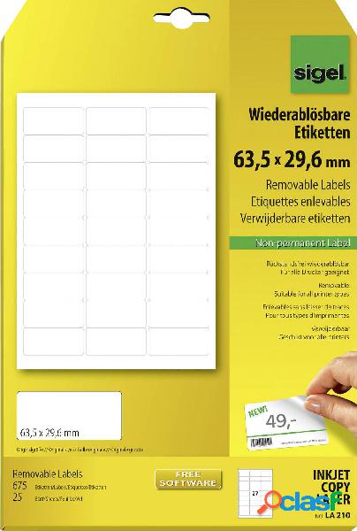 Sigel LA210 Etichette 63.5 x 29.6 mm Carta Bianco 675 pz.