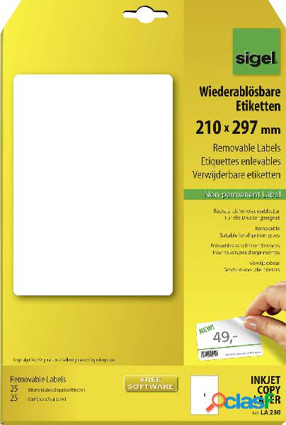 Sigel LA230 Etichette 210 x 297 mm Carta Bianco 25 pz.