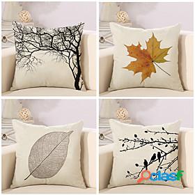Simple Leaves 4 pcs Cotton / Faux Linen Pillow Cover, Rustic