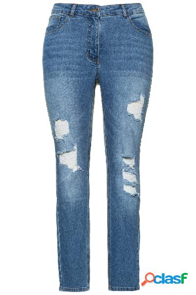 Skinny jeans con effetto destroyed, design a cinque tasche e