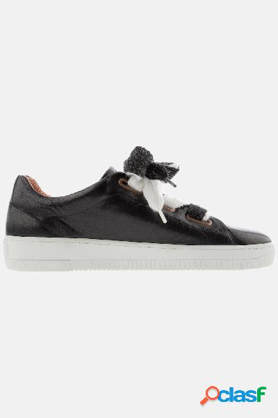 Sneaker di pelle, lacci, larghezza H, Donna, Nero, Taglia: