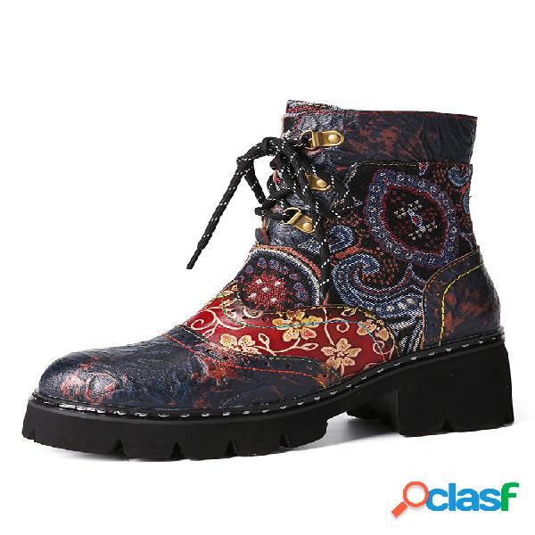 Socofy Retro Etnico Paisley Stampa Pelle Zip Laterale Comodo