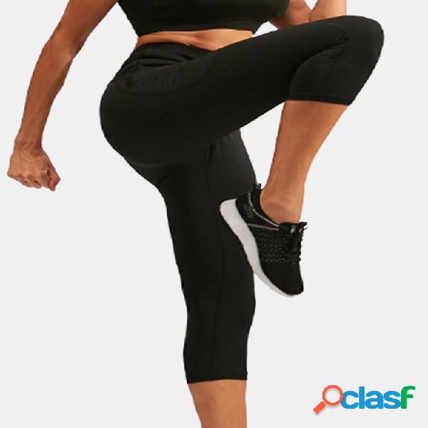 Sport donna traspirante tinta unita Yoga vita alta Pantaloni