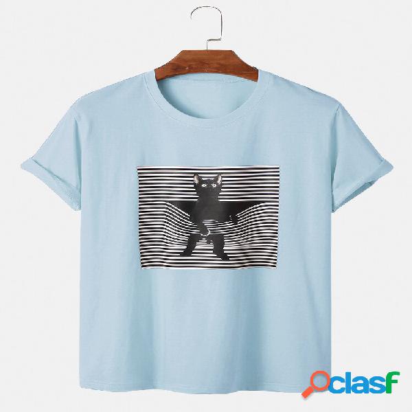 T-shirt a manica corta da uomo con stampa grafica 3D gatto