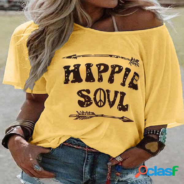 T-shirt a maniche corte con stampa a lettere rotonde Collo
