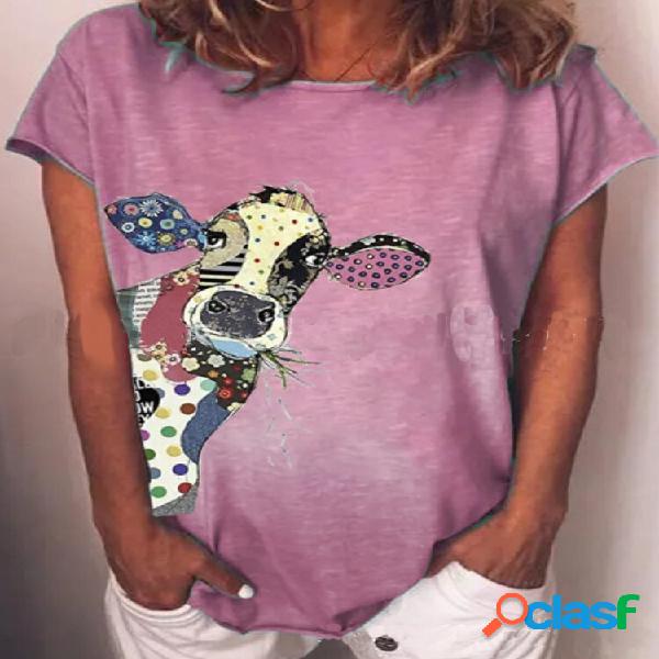 T-shirt a maniche corte per donna Collo con stampa animalier
