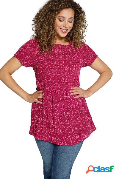 T-shirt a punto smock elasticizzato con scollatura