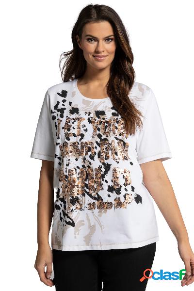 T-shirt animalier con scritta metallizzata, scollo a
