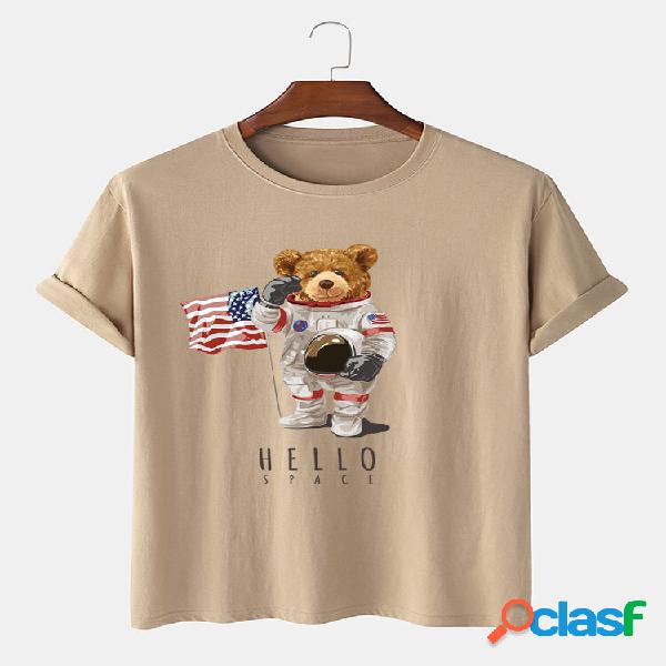 T-shirt casual a maniche corte in cotone con stampa orso