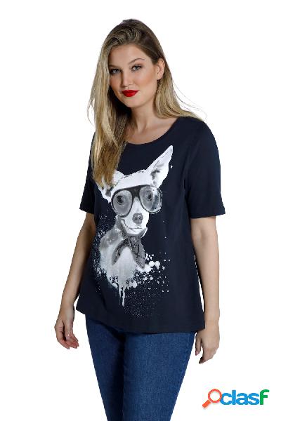 T-shirt classica con cane, scollo a girocollo e mezze
