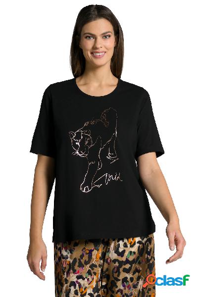 T-shirt classica con leopardo, scollo a girocollo e mezze