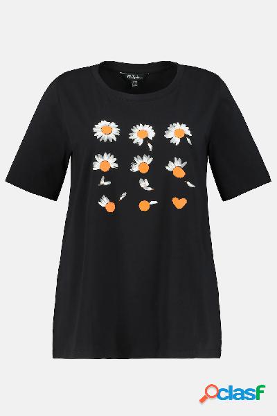 T-shirt classica con margheritine, scollo a girocollo e