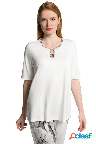 T-shirt classica con perline, scollo a girocollo e mezze