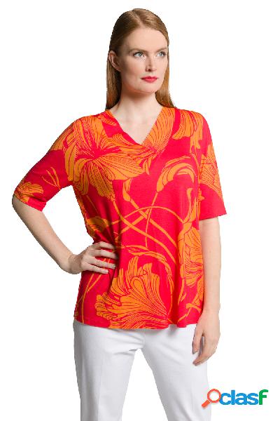 T-shirt classica con scollo a V e mezze maniche, Donna,