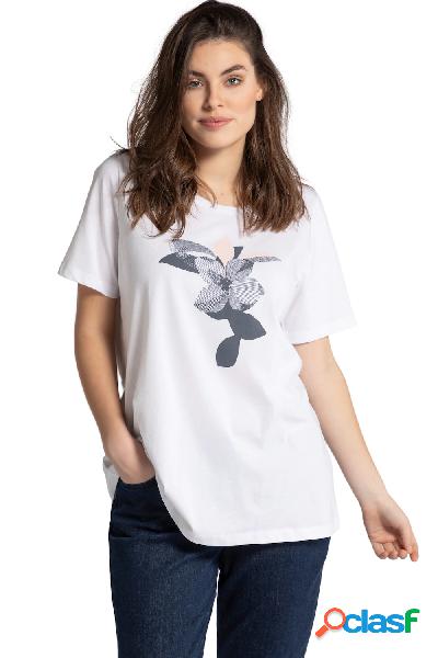 T-shirt con disegno floreale, scollo a girocollo e mezze