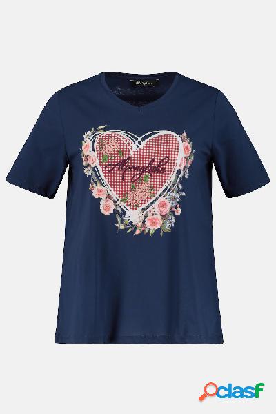 T-shirt dal taglio svasato con ricami, cuore e mezze