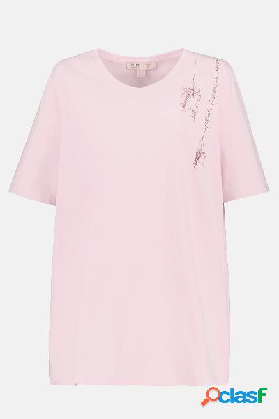 T-shirt di cotone biologico con fiori, scollo a V e mezze