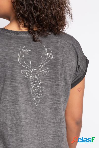 T-shirt, disegno di un cervo con applicazioni sul retro,