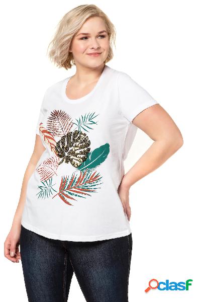 T-shirt, fantasia con felci, paillettes, classic, cotone,