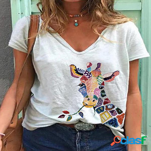 T-shirt larghe da donna a maniche corte con scollo a V e