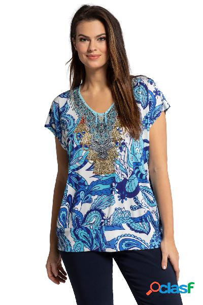 T-shirt oversize con pietre decorative e scollatura a V,