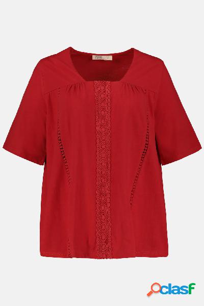 T-shirt, scollo rettangolare, mezze maniche, pizzo, cotone