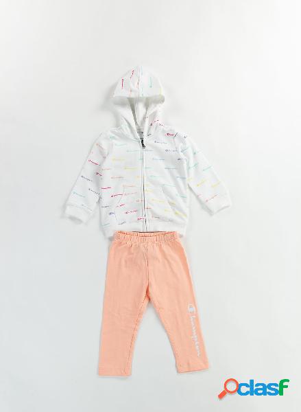 TUTA FULL ZIP CON CAPPUCCIO LOGO ALL OVER BIMBA