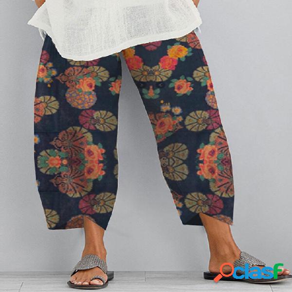 Tasca laterale elastica con stampa floreale etnica Pantaloni
