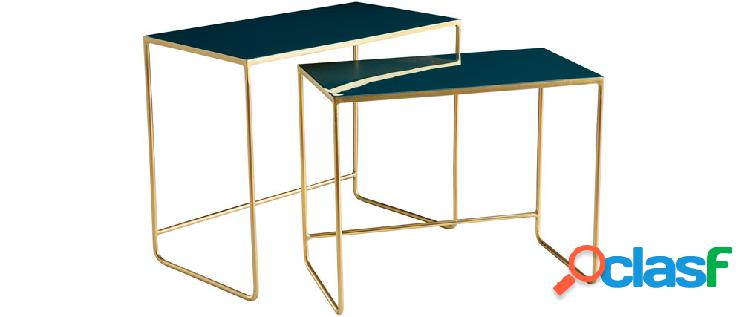Tavolini da salotto estraibili blu petrolio e oro (set di 2)