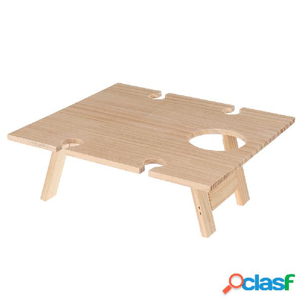 Tavolo pieghevole portatile in legno con portabicchieri in