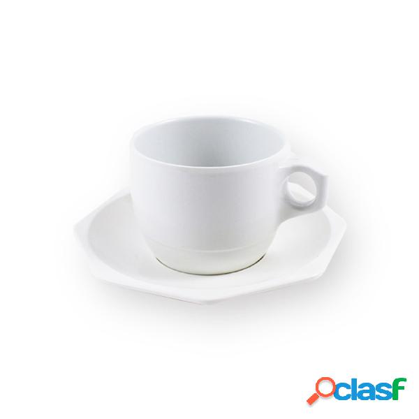 Tazza da tè con piattino ottagonale in melamina impilabile,