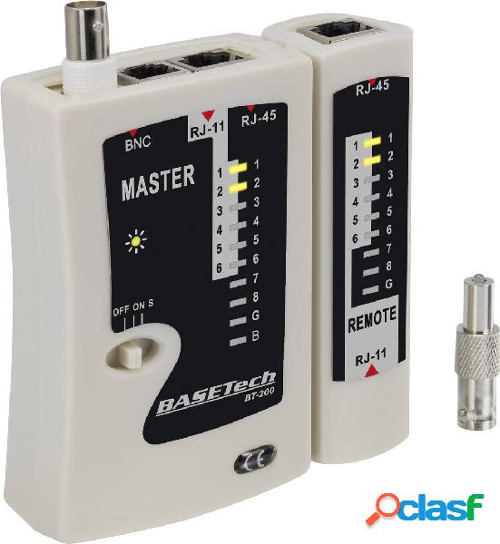 Tester cavi Basetech BT-200 Adatto per RJ-45, RJ-11, BNC