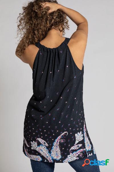 Top smanicato con design Paisley e spalline arricciate sul