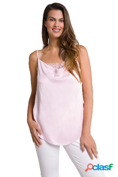 Top smanicato di pizzo e raso con scollo a goccia, Donna,