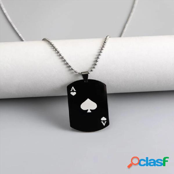 Trendy Simple Spades A Poker Collana in acciaio inossidabile