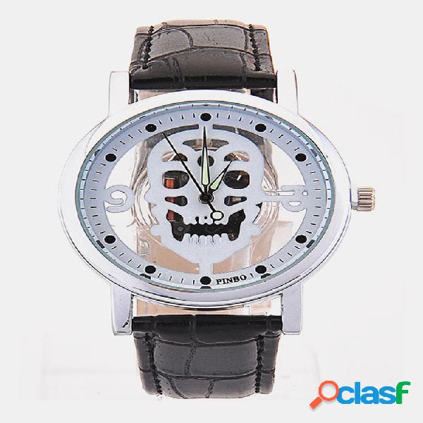 Trendy Skull Quartz Watch Double Hallow Men Watch Leather