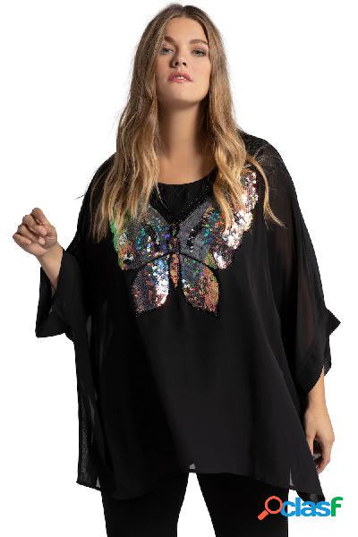 Tunica, oversize, chiffon, fodera di jersey, scollo a