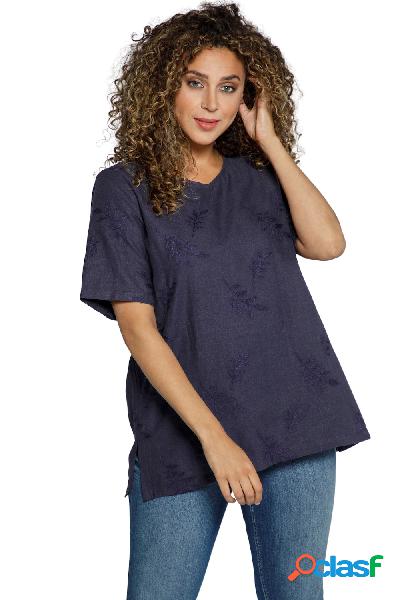 Tunica oversize in lino con mezze maniche e ricamo, Donna,