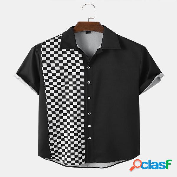 Uomo Checkerboard Patchwork Color Block Front Pulsanti