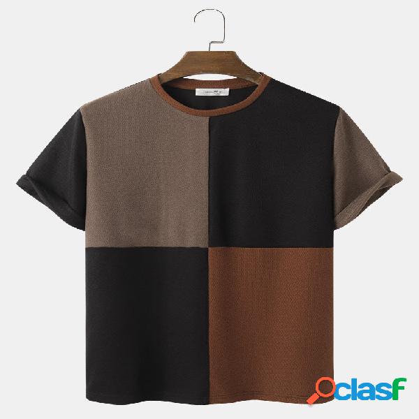 Uomo Color Block Patchwork Crew Collo T-Shirts