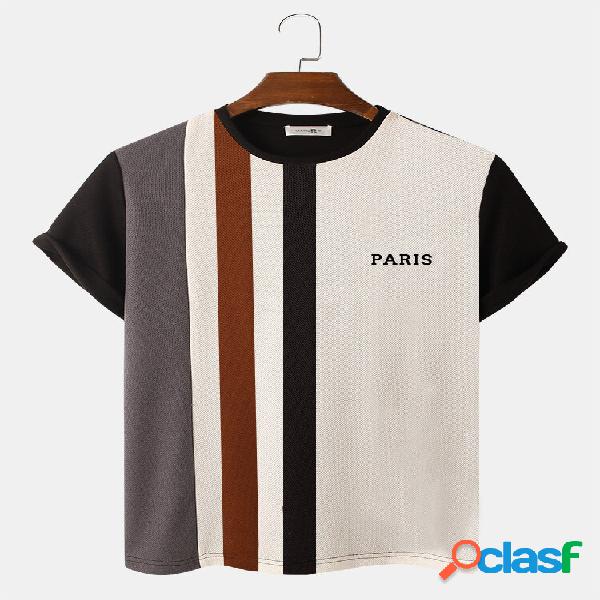 Uomo Striped Patchwork Crew Collo Knit Veins Preppy T-Shirts