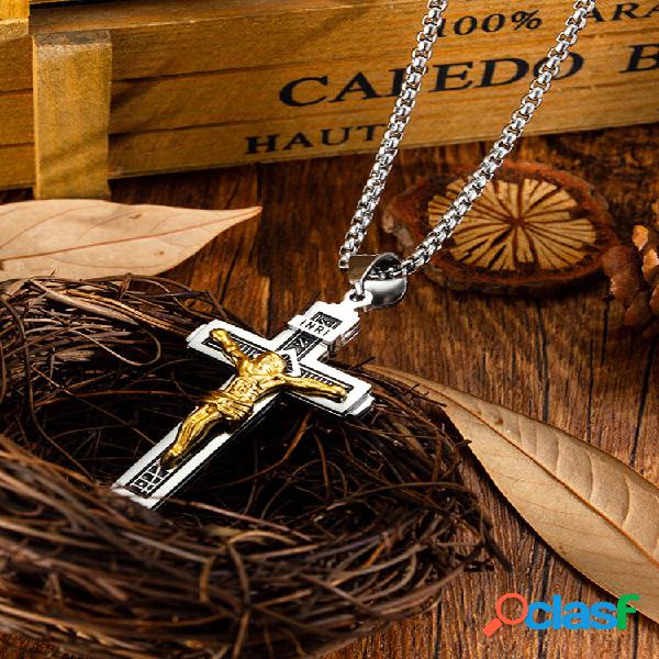 Vintage Classic Gesù croce collana pendente in acciaio inox